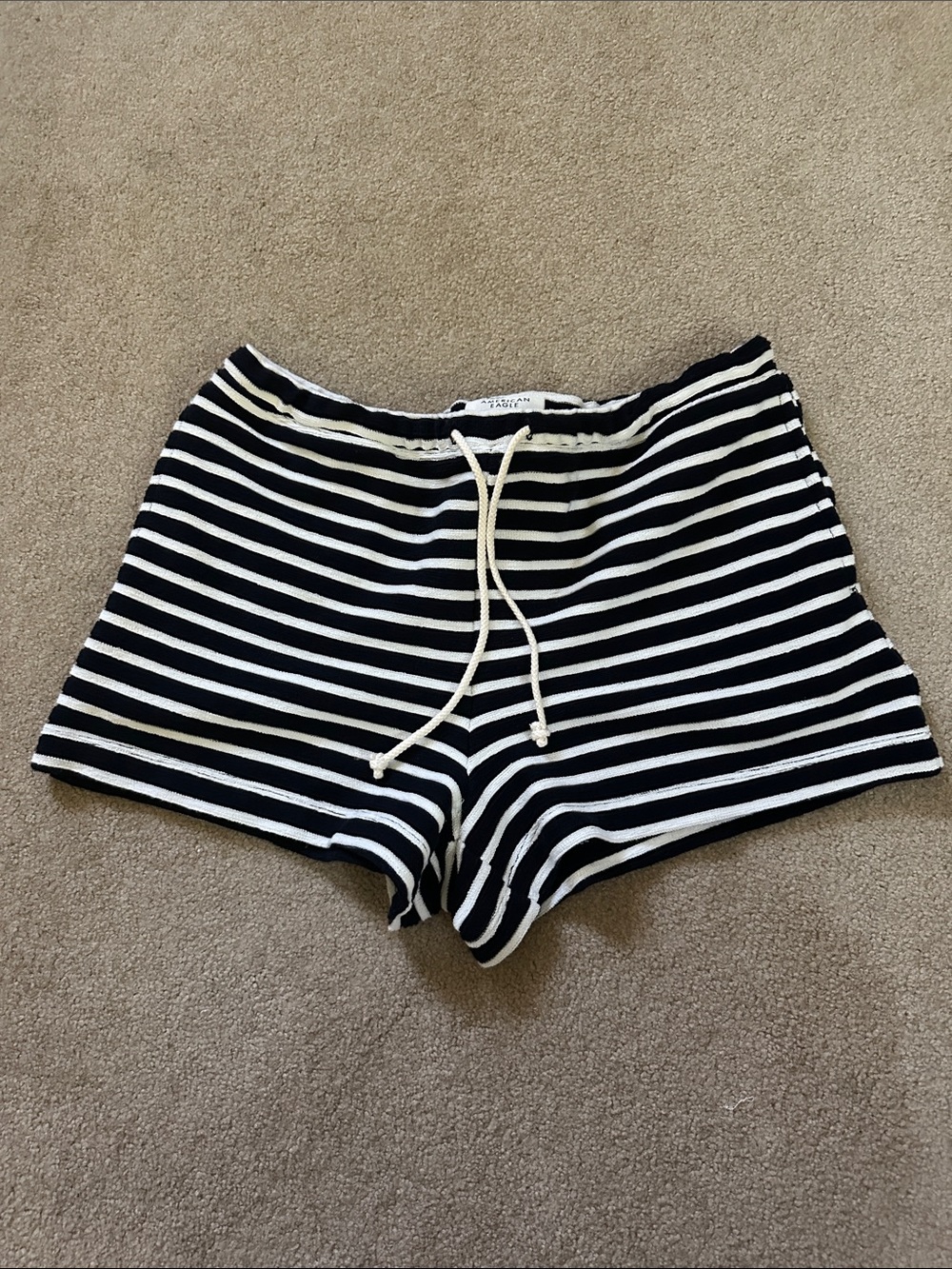 American Eagle Micro Waistband Fleece Short - Navy and White COASTAL